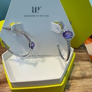 Stunning Silver and Purple Gemstone Hoop Earrings